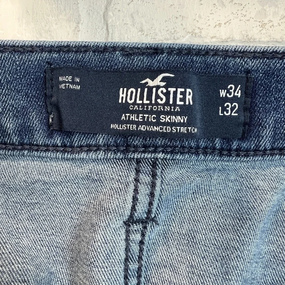 Hollister Athletic Skinny Jeans Mens 34x29 Distressed Stretch Denim Medium Wash‎